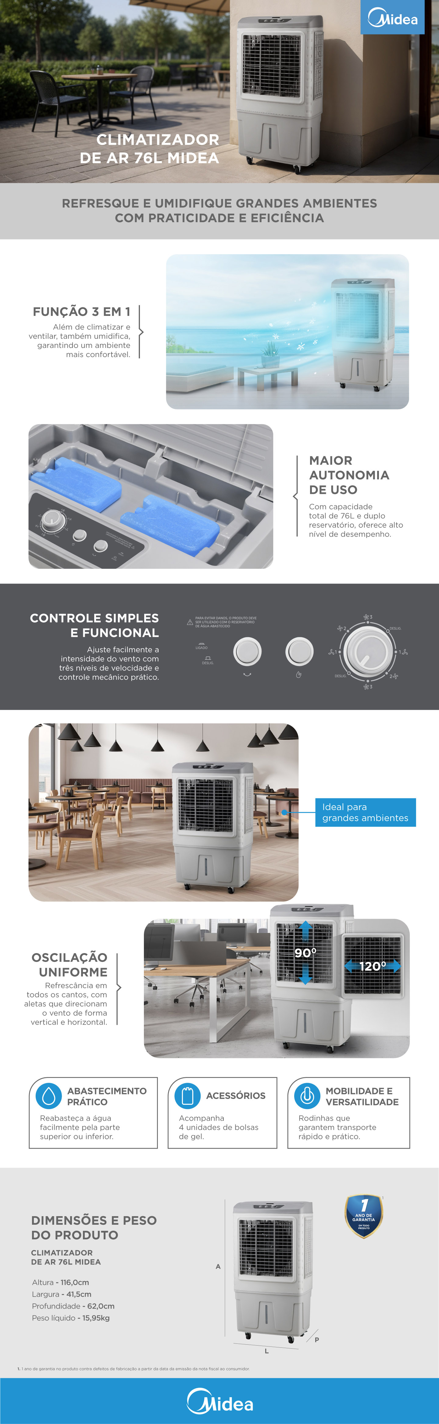 Climatizador de Ar 76 Litros | Midea